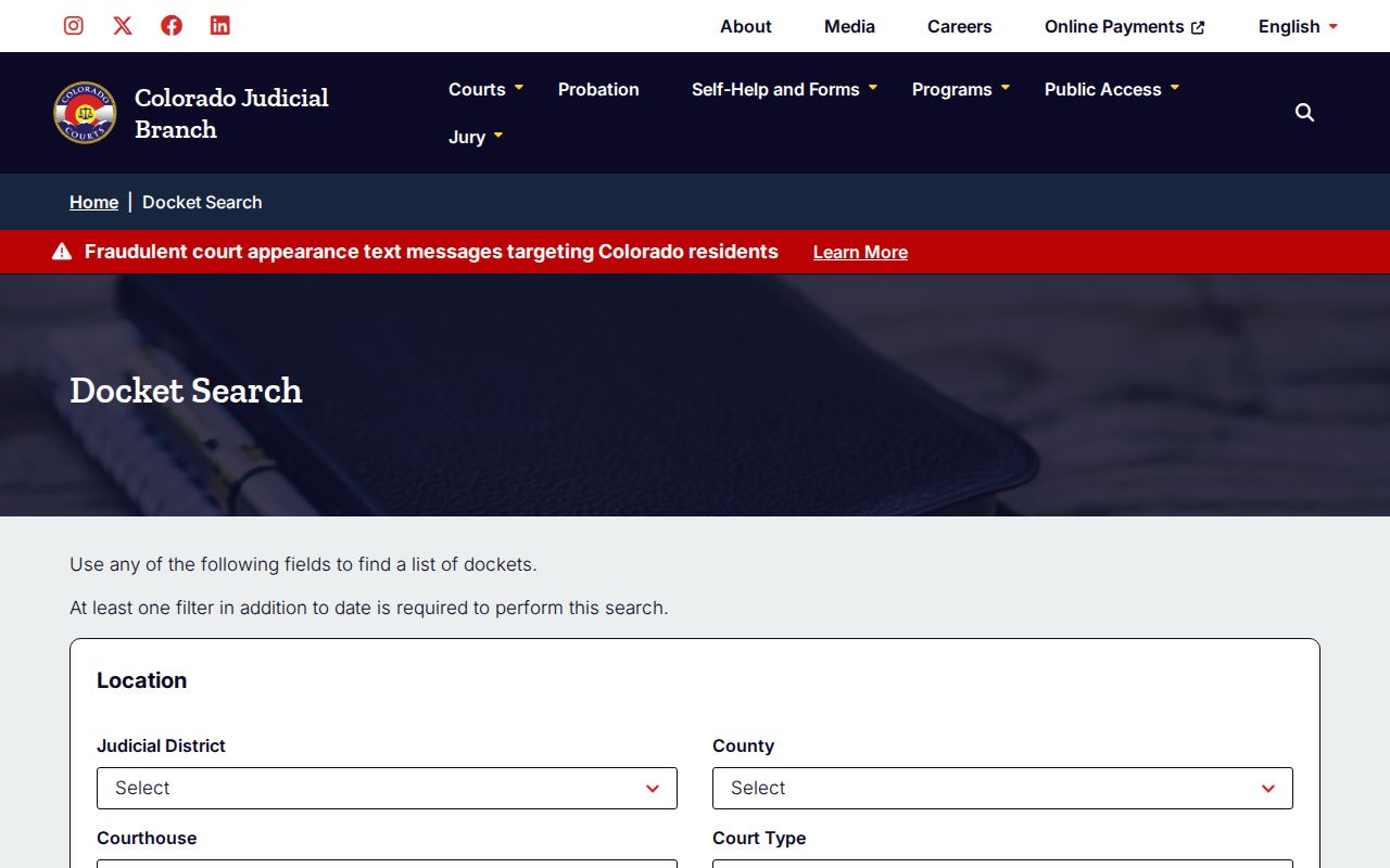 Wheat Ridge residents directory Colorado Judicial Branch docket search