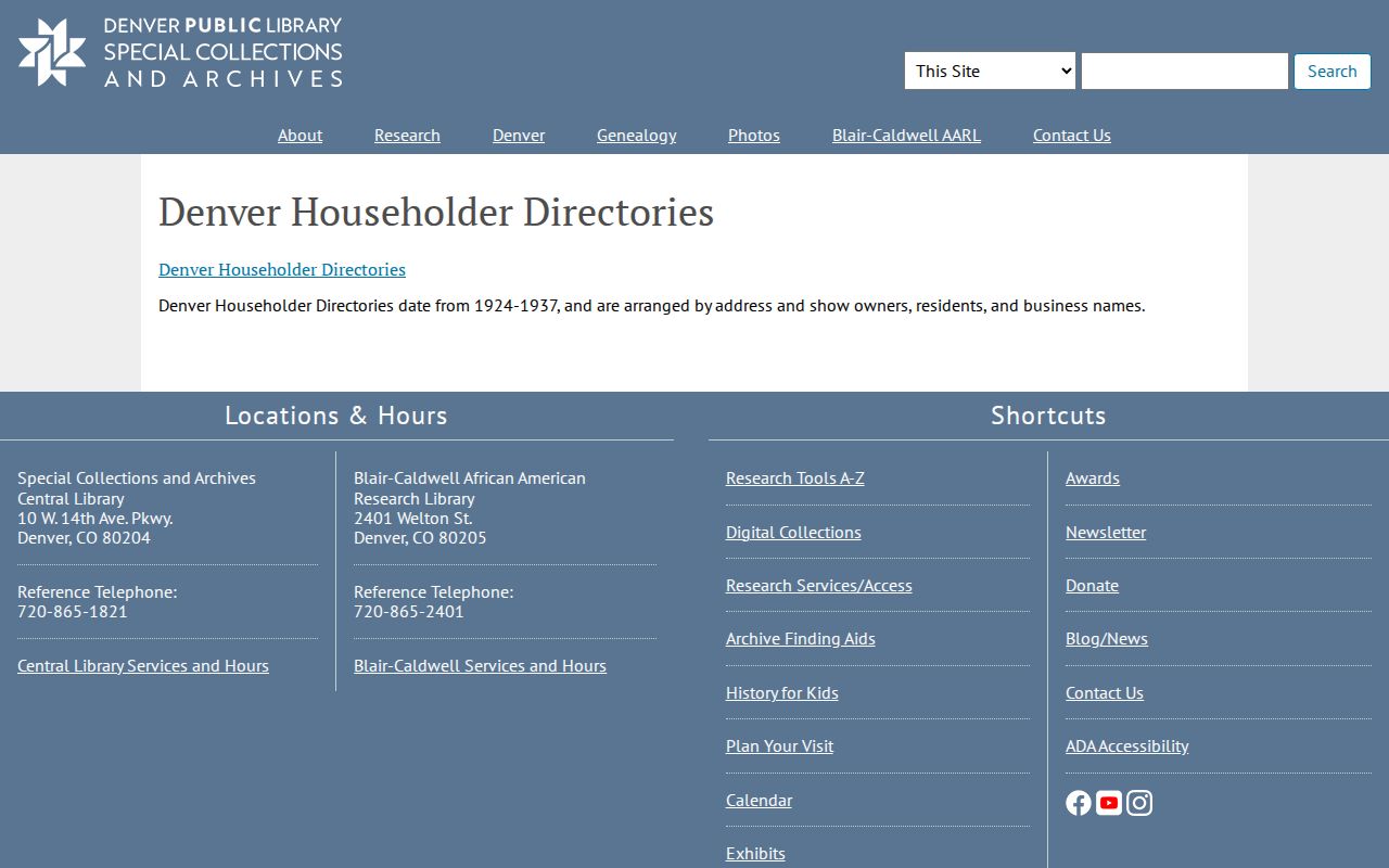 Wheat Ridge previous residents Denver Public Library householder directories