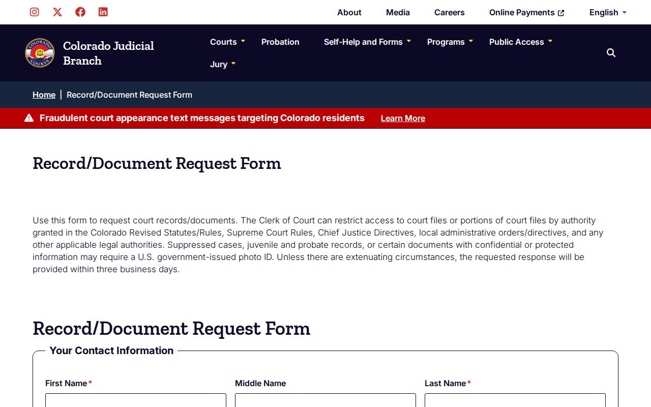 Wheat Ridge resident lookup Colorado court record request form