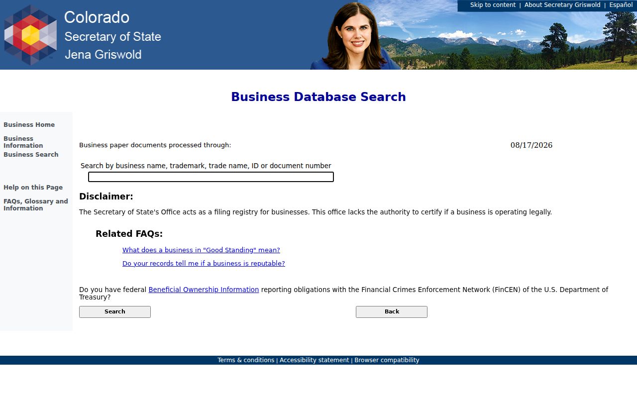 Wheat Ridge resident lookup Colorado Secretary of State business search