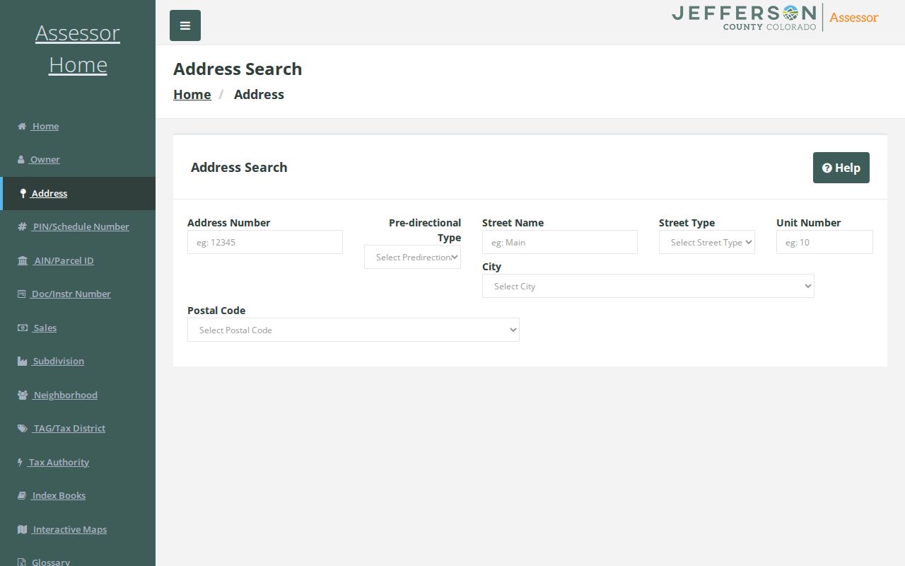 Wheat Ridge street directory Jefferson County Assessor address search