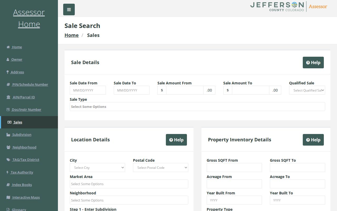 Wheat Ridge ZIP code directory Assessor sales search filters